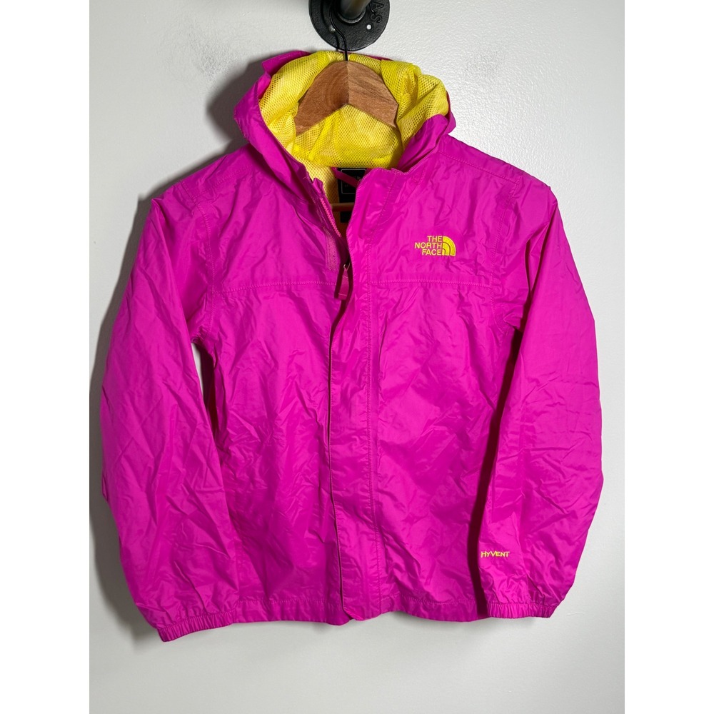 The North Face Girls Pink HyVent Rain Jacket Hooded Windbreaker Size M 10/12